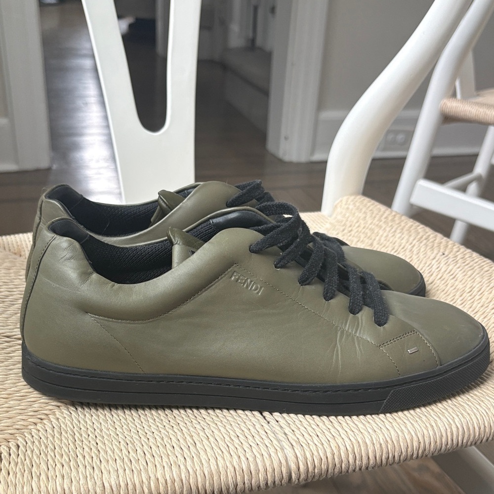 Fendi Men's Olive Leather Sneakers